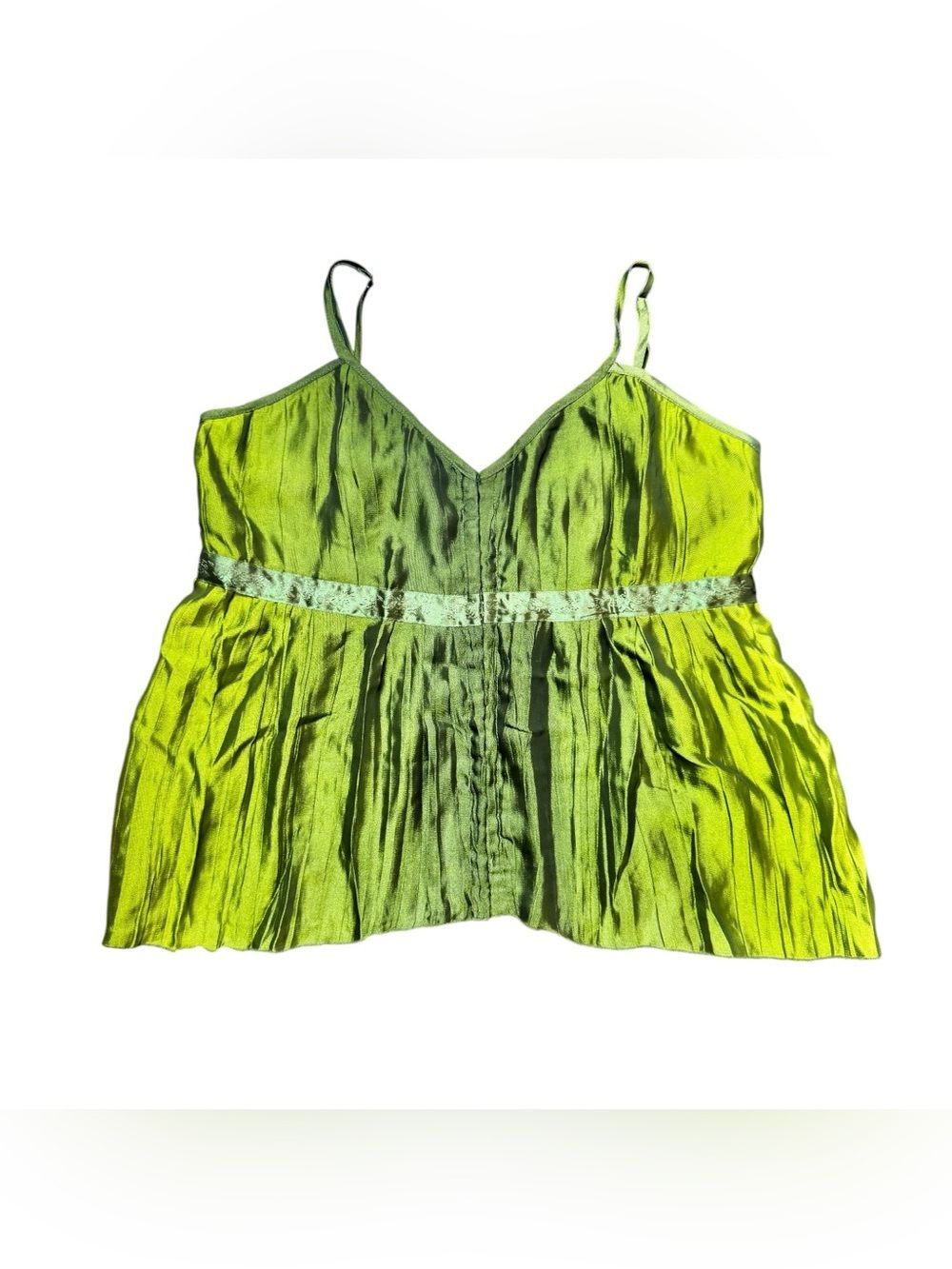 Y2K Ideology Iridescent Green Satin Babydoll Cami Top Size Large